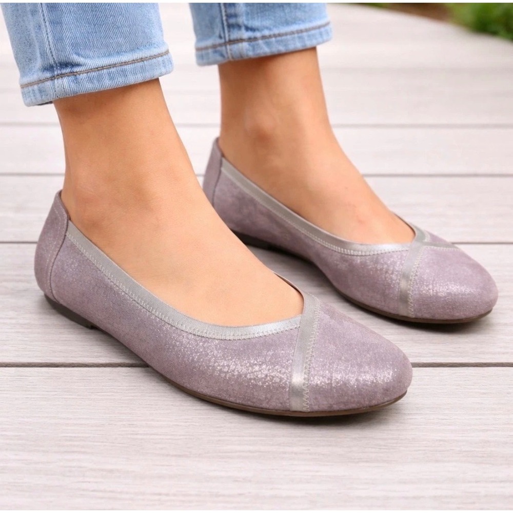 Vionic Caroll Ballet Flats Women 6 Lavender Suede Shimmer Orthotic Comfort Shoes